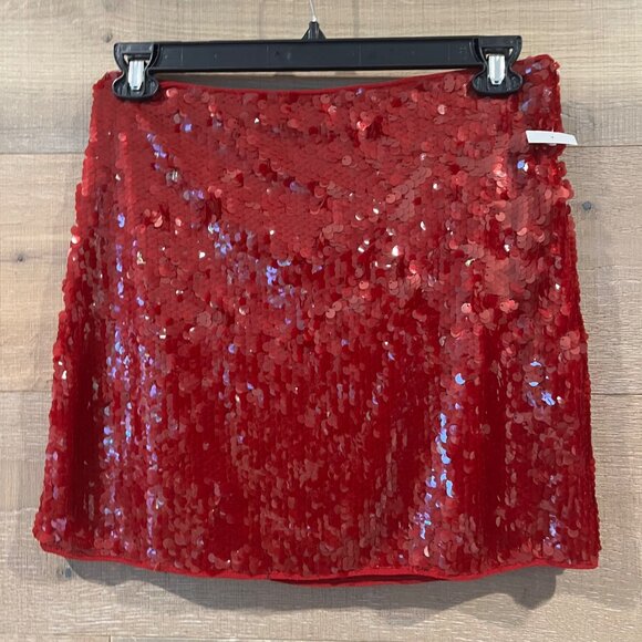 STAUD Vedette red Sequined Skirt size 8 - Picture 6 of 13